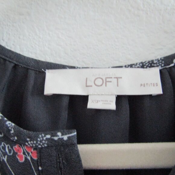 Loft Tunic Dress XS Petite Gray Floral Romantic Boho Casual Fall - Picture 10 of 11